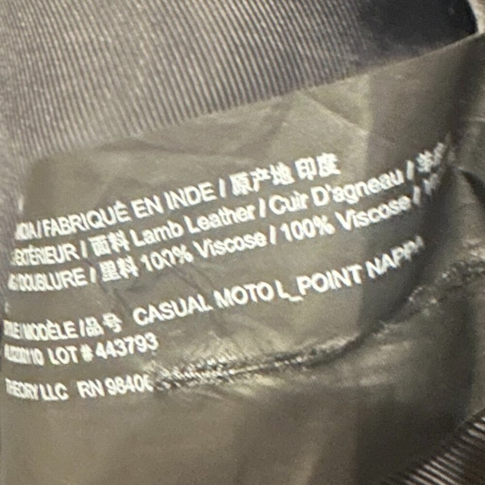 THEORY BLACK LEATHER MOTO BIKER JACKET MEDIUM - Picture 5 of 8